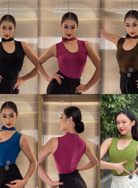 Fairy舞服手工玫瑰背心摩登显瘦连体衣带胸垫底裤拉丁舞练功上装