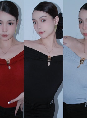 Fairy舞服设计感小众新款金属扣设计拉丁摩登连体衣显瘦一字领