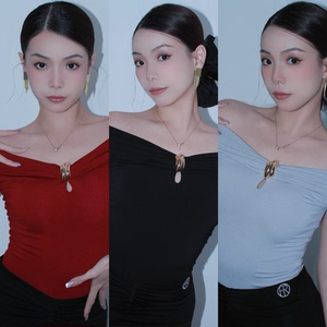 Fairy舞服设计感小众新款金属扣设计拉丁摩登连体衣显瘦一字领