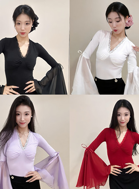 FAIRY摩登舞上衣秋冬新款冬日特调红黑紫白气质显瘦V领摩登上衣女