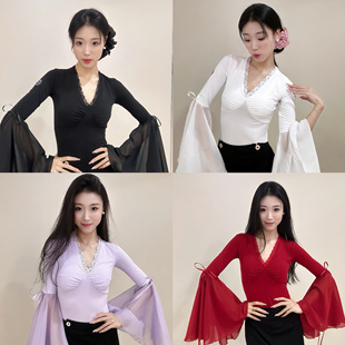 FAIRY摩登舞上衣秋冬新款冬日特调红黑紫白气质显瘦V领摩登上衣女