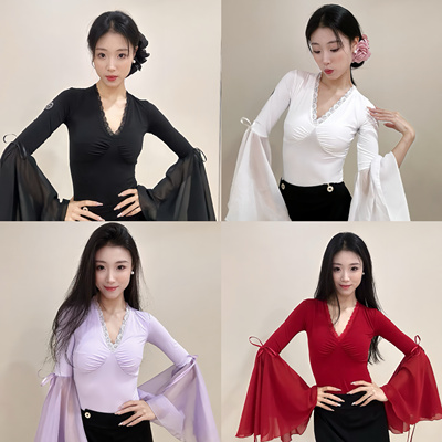 FAIRY摩登舞上衣秋冬新款冬日特调红黑紫白气质显瘦V领摩登上衣女