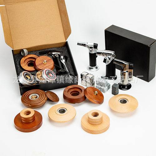 亚马逊跨境威士忌鸡尾酒烟熏套装木制烟熏盖酒吧烟雾制造工具木屑