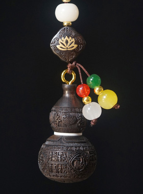 黑檀浮雕木雕小葫芦百福钥匙扣文玩挂饰吊坠新款车钥匙挂件吉祥