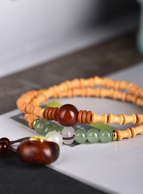 玄同黄檀木竹节珠称心如意吊坠文玩佛珠手链男女情侣款把玩木串