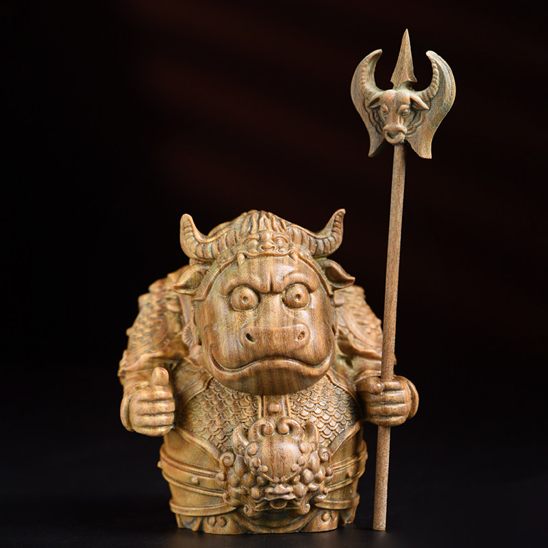 玄同 绿檀q版牛魔王人物摆件生肖牛莆田木雕工艺品摆设礼品