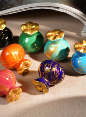 国潮大漆漂漆工艺钱袋福袋小摆饰文玩挂饰中式摆件工艺品潮玩小件