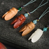 玄同夏蝉知了一鸣惊人钥匙扣手把件紫檀绿檀檀香挂件手机挂饰文玩