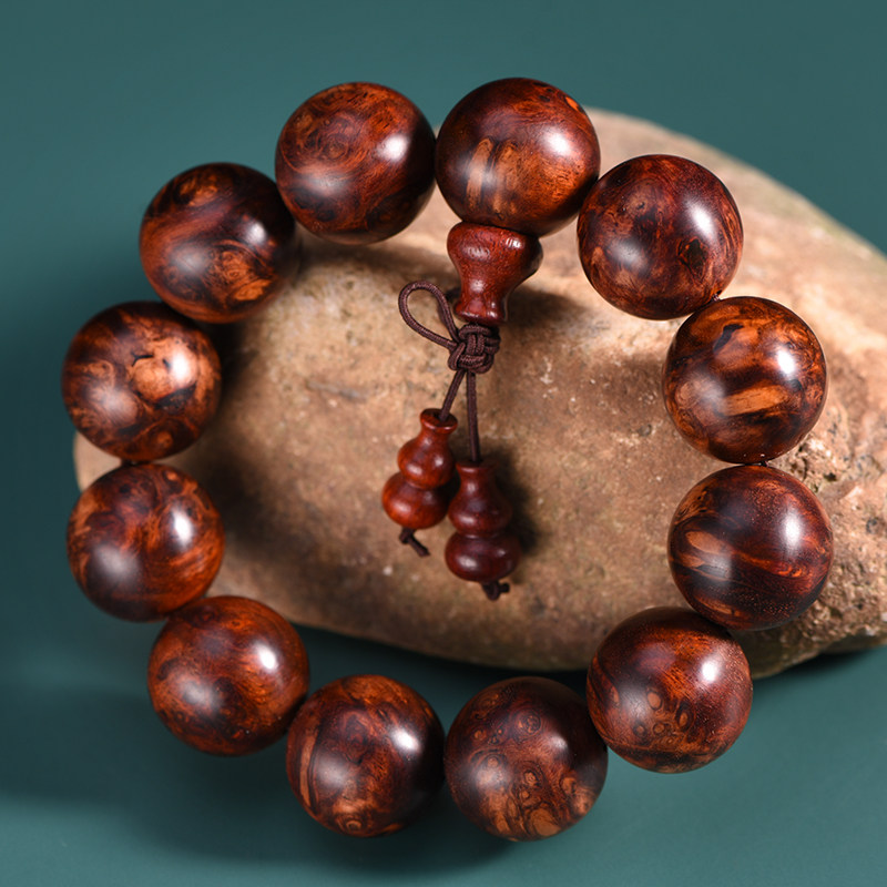 玄同 非洲小叶紫檀血檀瘤疤手串20雀眼樱子瘤老料佛珠木珠文玩