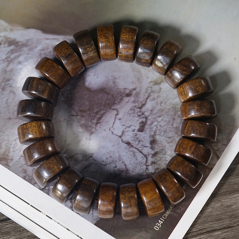 沉贵宝文玩药片珠佛珠手串手链念珠异形珠算盘珠单圈木作木串把玩