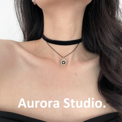 I Am The Queen第三版皇冠珍珠choker项圈女百搭简约颈带丝绒复古