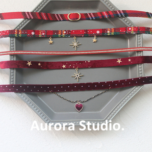 圣诞节新年酒红色合辑choker项圈女婚礼年会约会宴会party短颈带