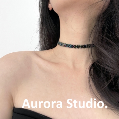 手工钉珠幻彩choker项圈