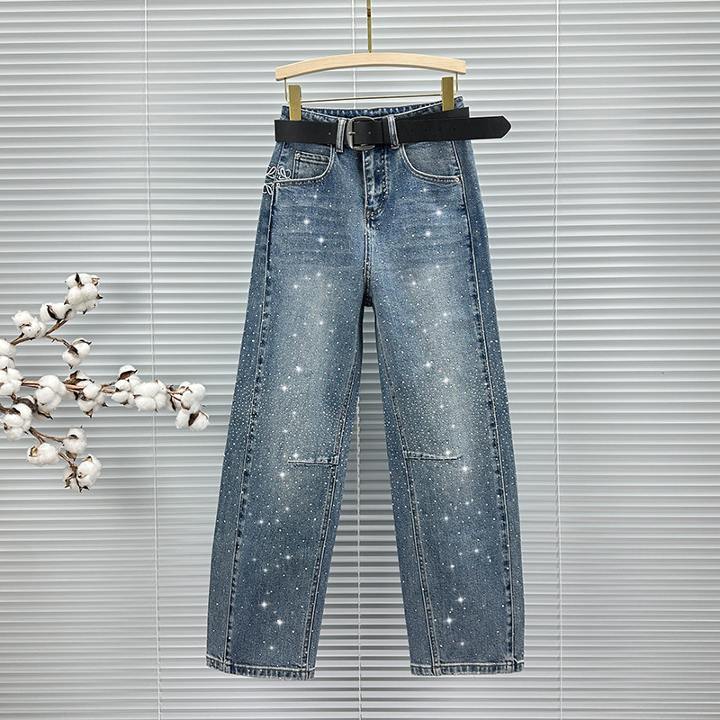 ins欧货烫钻牛仔长裤女潮2026年春季新款高腰宽松百搭拖地弯刀裤,女装/女士精品,牛仔裤,淘宝优惠券,粉丝福利购,淘宝优惠卷