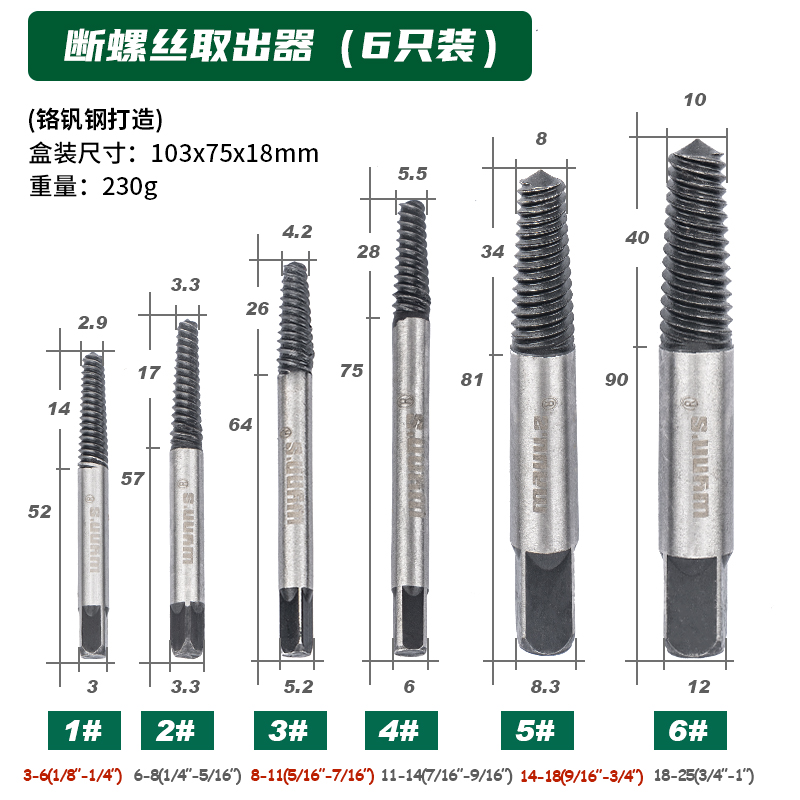 。威力狮管断管断头螺丝取出器套装三角阀水龙头反牙螺丝工具W331