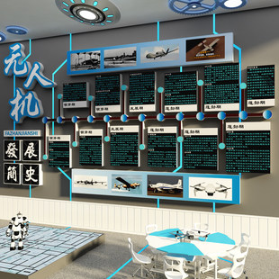 无人机发展史文化墙贴科技主题教室装饰画培训机构环创形象背景墙