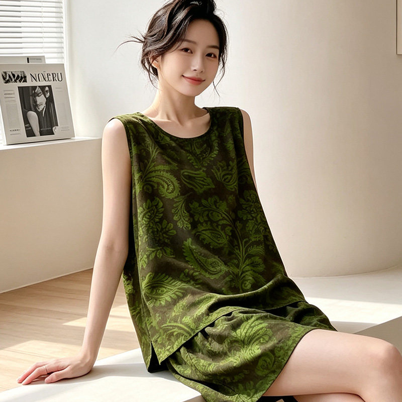 棉绸睡衣女夏季2026新款无袖短裤家居服套装时尚洋气人造棉可外穿图片