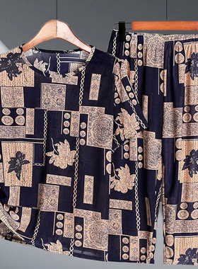 中老年女装夏季短袖大码冰丝套装妈妈装夏装老年人夏天休闲两件套