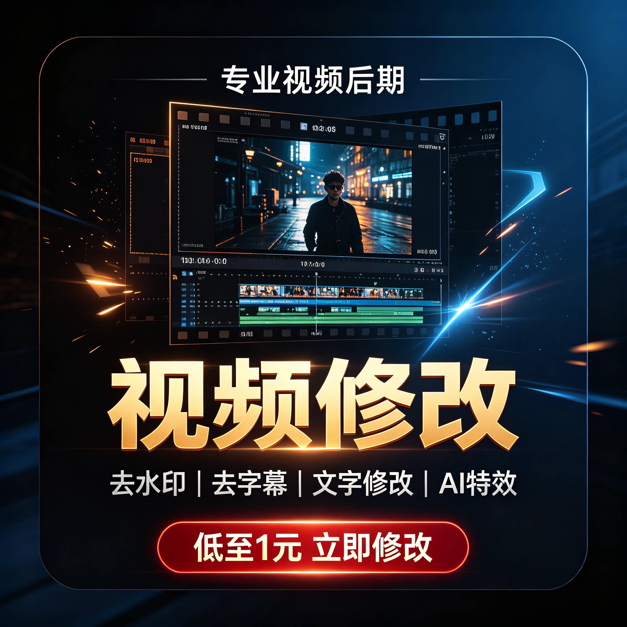 专业视频后期制作修改去水印字幕AI特效短视频制作服务