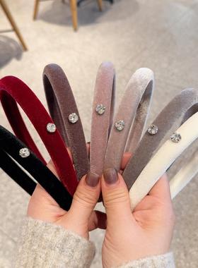 闪钻丝绒细发箍~纯色外出复古头箍发饰压发金丝绒极简洗脸发卡