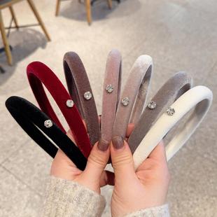 闪钻丝绒细发箍 纯色外出复古头箍发饰压发金丝绒极简洗脸发卡