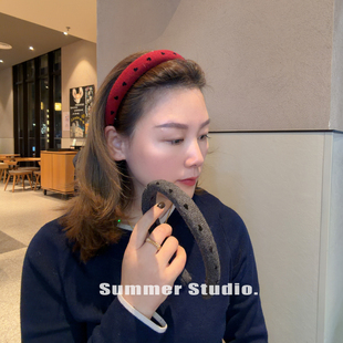 黑色植绒爱心发箍~高颅顶压头发气质复古发卡气质显摆头箍压发