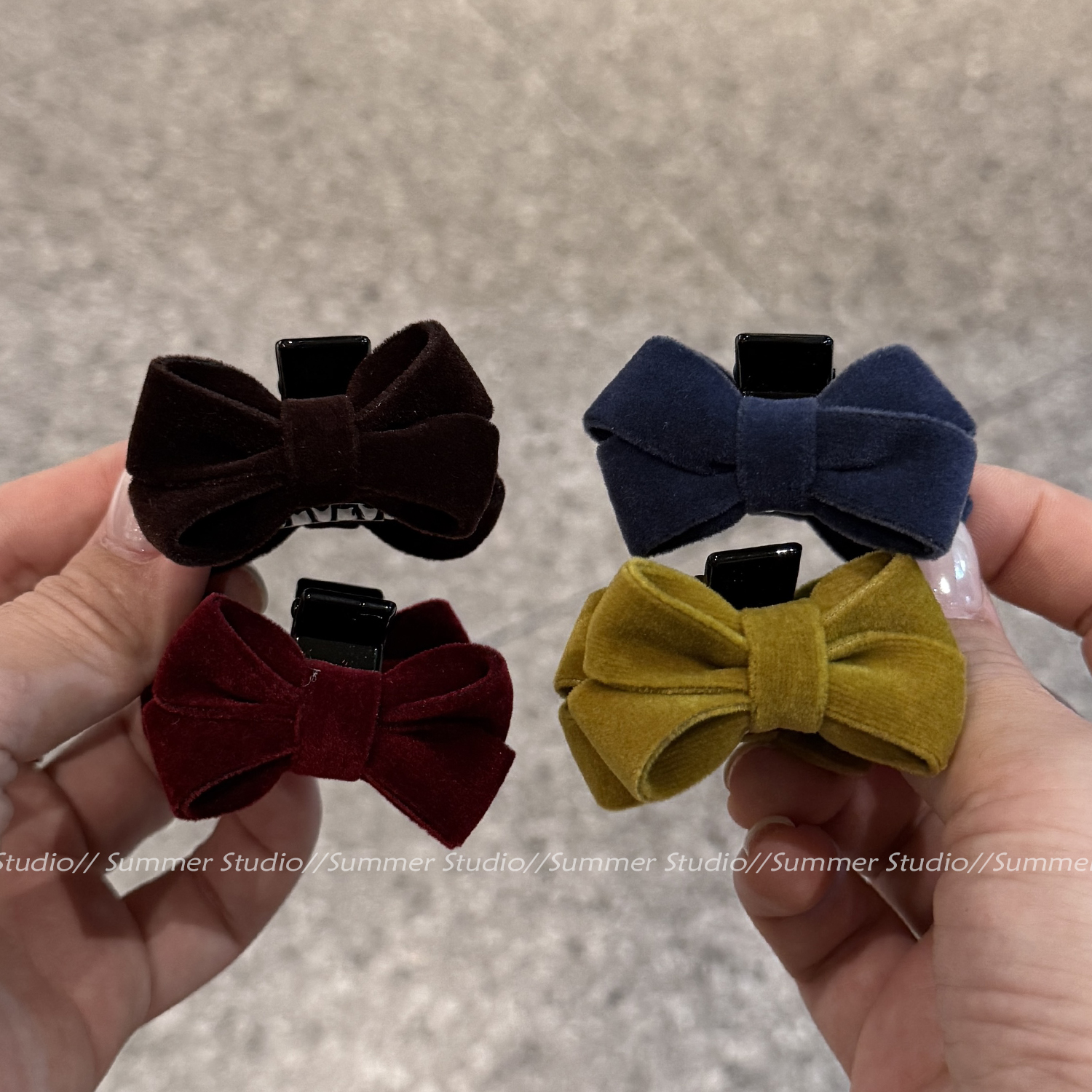 复古丝绒蝴蝶结发夹公主头发抓刘海小抓夹前额侧边鲨鱼夹发饰女