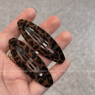 2只装 复古感麂皮绒豹纹三角bb夹对夹 椭圆刘海夹侧边夹发夹发卡