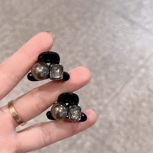 前额刘海侧边公主头珍珠小号抓夹夹子头饰水钻发夹灰色珍珠边夹女