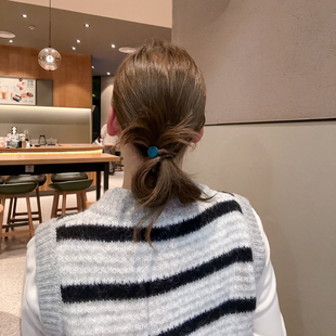 孔雀蓝笑脸发绳ins网红滴油发圈百搭少女丸子头饰绳彩色皮套筋