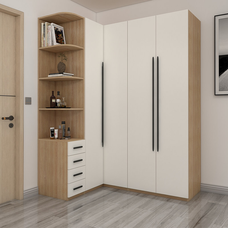 I型转角衣柜90度家用卧室小户型轻奢平开门组装7字拐角衣帽间柜子
