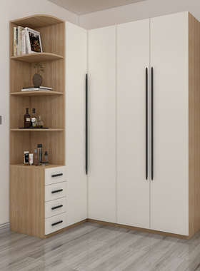 I型转角衣柜90度家用卧室小户型轻奢平开门组装7字拐角衣帽间柜子