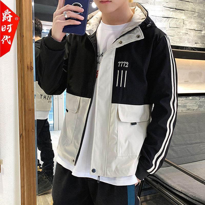 男士春季外套2019新款春秋衣服韓版修身潮流帥氣工裝百搭夾克春裝在類目 男裝, 夾克中 - 來自Buy2taobao.com提供專業的淘寶代購服務