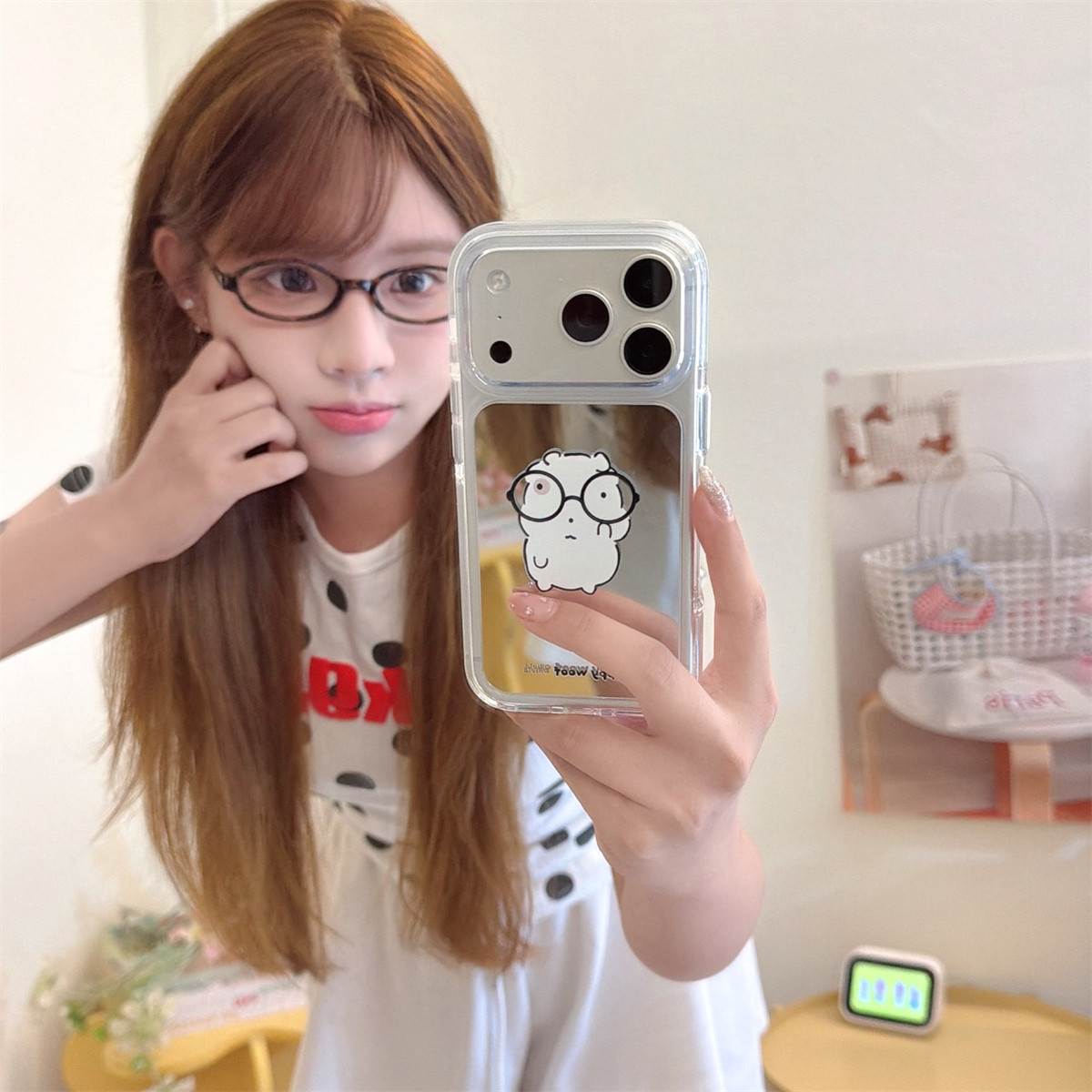 加尔 高级感镜面可爱眼镜小狗适用苹果17ProMax手机壳iphone15新款16pro女款13创意14pro防摔17亚克力保护套
