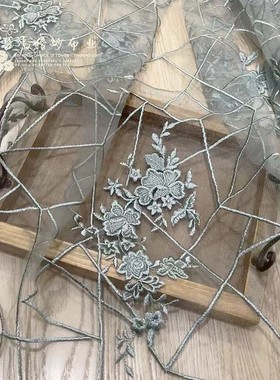 北欧风灰色刺绣蕾丝m206几何图形礼服连衣裙辅料原创设计师面料