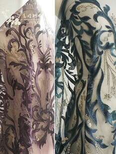 宫廷风墨绿色金线刺绣蕾丝c2紫色汉服古装衣裙辅料设计师绣花布料