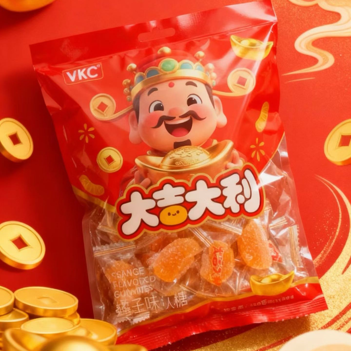 VKC限定财神爷软糖大吉大利新年糖果年货零食过年送礼368g/358g