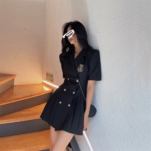 学院风西装连衣裙女2023春夏新款收腰显瘦短袖jk制服裙百褶短裙子