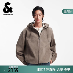 百搭外套 经典 杰克琼斯男生秋季 连帽皮衣夹克2025年新款