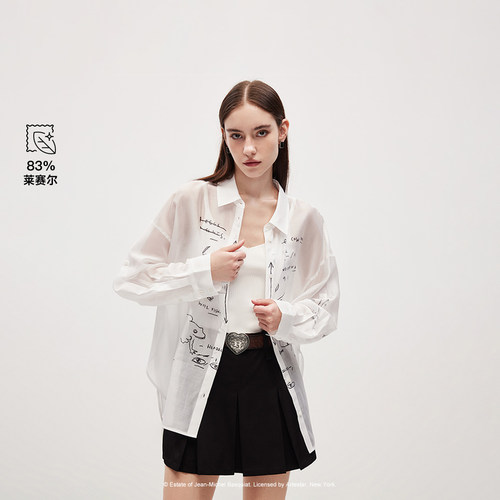 绫致ONLY2026夏季新款BASQUIAT联名微透宽松印花衬衫上衣女