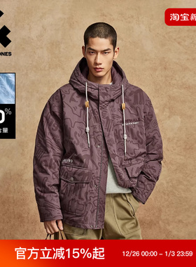 杰克琼斯男装冬季羽绒服大口袋抽绳连帽字母胶印双色多风格款外套