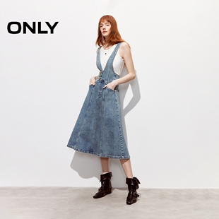 ONLY2026春季新款摩登少女收腰背带伞裙牛仔连衣裙女|126142004