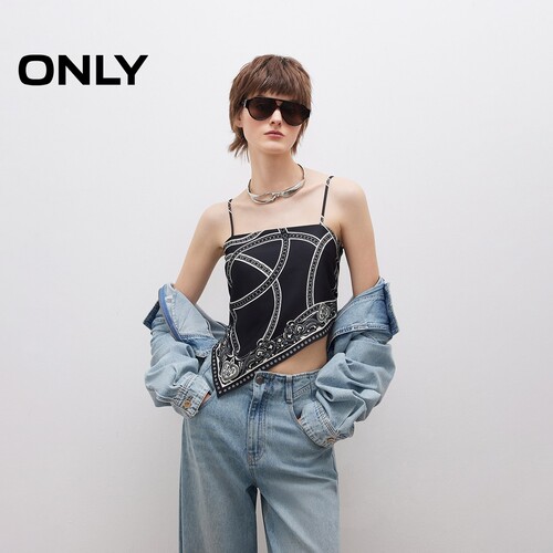 ONLY2025夏季新款慵懒复古印花绑带丝巾吊带雪纺衫女|1262WS008