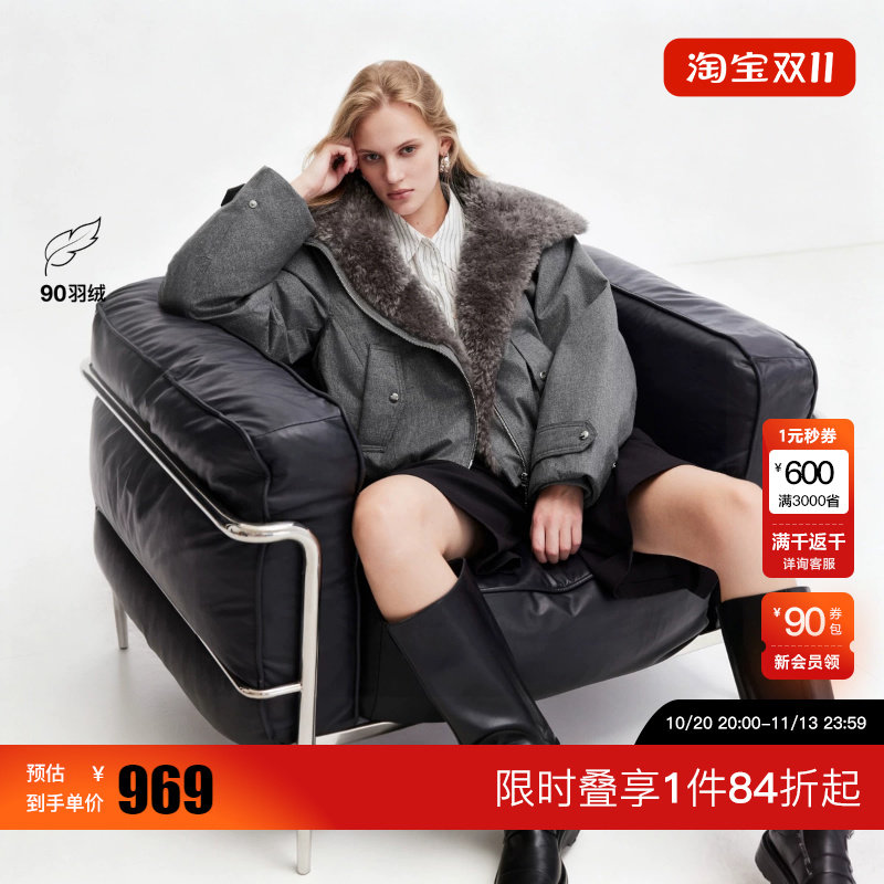 绫致ONLY2026秋冬新款90白鸭绒宽松机车风廓形羽绒服女时尚潮流