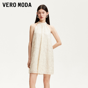 挂脖A字裙优雅32527A051 Vero Moda连衣裙2025夏季 新款 亮片无袖