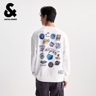 杰克琼斯男装NBA联名长袖卫衣上衣宽松时尚潮流球队图案印花款