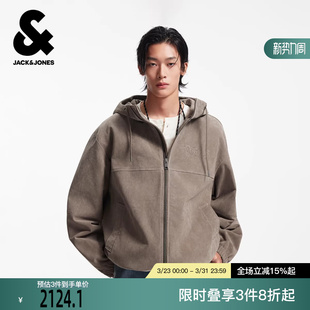 潮流百搭拉链连帽夹克休闲宽松皮衣外套男装 时尚 新款 杰克琼斯冬季