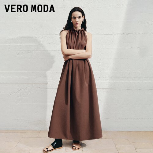 Vero Moda连衣裙2025冬新款含棉纯色A字无袖挂脖裙32527A050