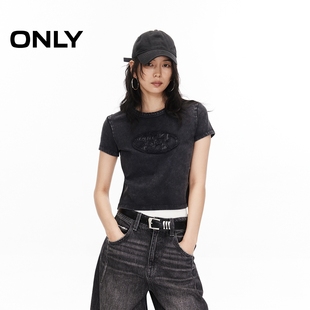 正肩T恤女 ONLY2025夏季 饰圆领短袖 新款 125202001 立体字母LOGO装
