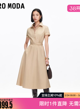 Vero Moda连衣裙女2025冬新款纯棉腰带飘带A字中长裙32537B002